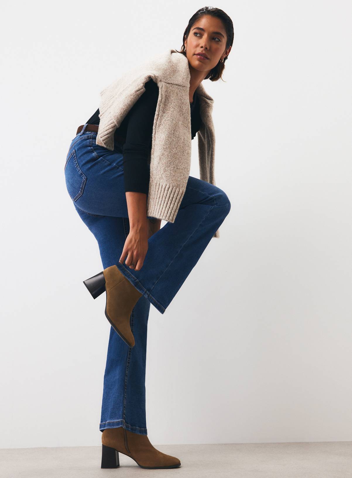 Mid Denim Cotton Rich Stretch Flared Jeggings 16 - Image 1
